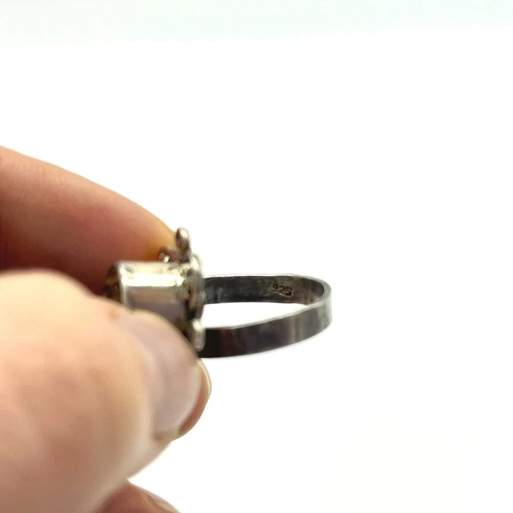 Oval Citrine Sterling Silver Statement Ring‎ Adjustable Size 7 Floral Design